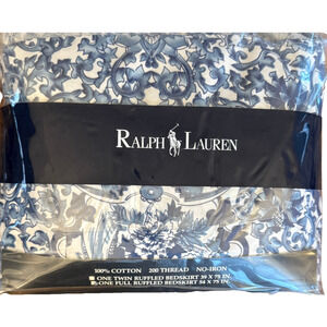 NEW Ralph Lauren Tamarind FULL RUFFLED Bedskirt Porcelain Blue Chinoiserie NWT